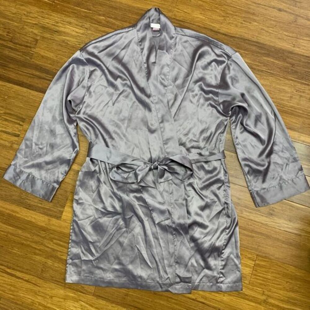 Y2K Victoria's Secret Womens One Size Robe Purple‎ Gray Silky Satin Kimono Wrap